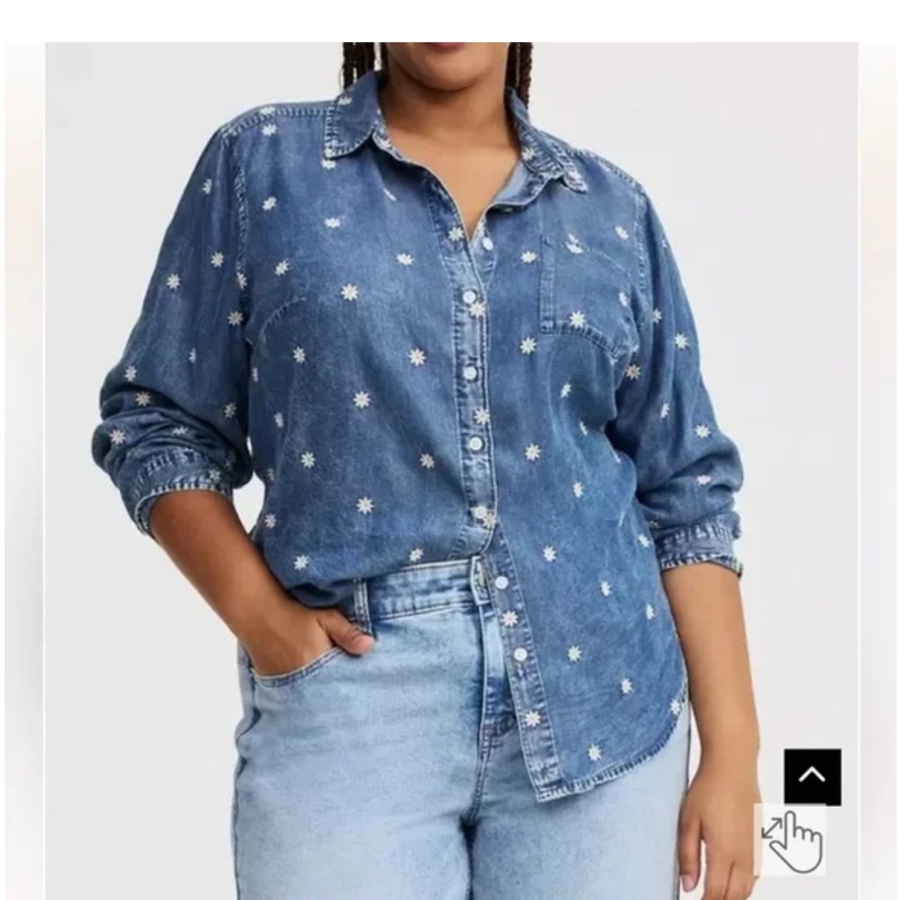 Torrid Blue Button Down Shirt with White Floral Pattern